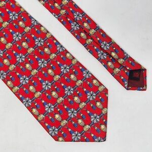 LAURA BIAGIOTTI ITALY SILK TIE RED BLUE GOLD TASSEL PATTERN SMOOTH 4" X 57"